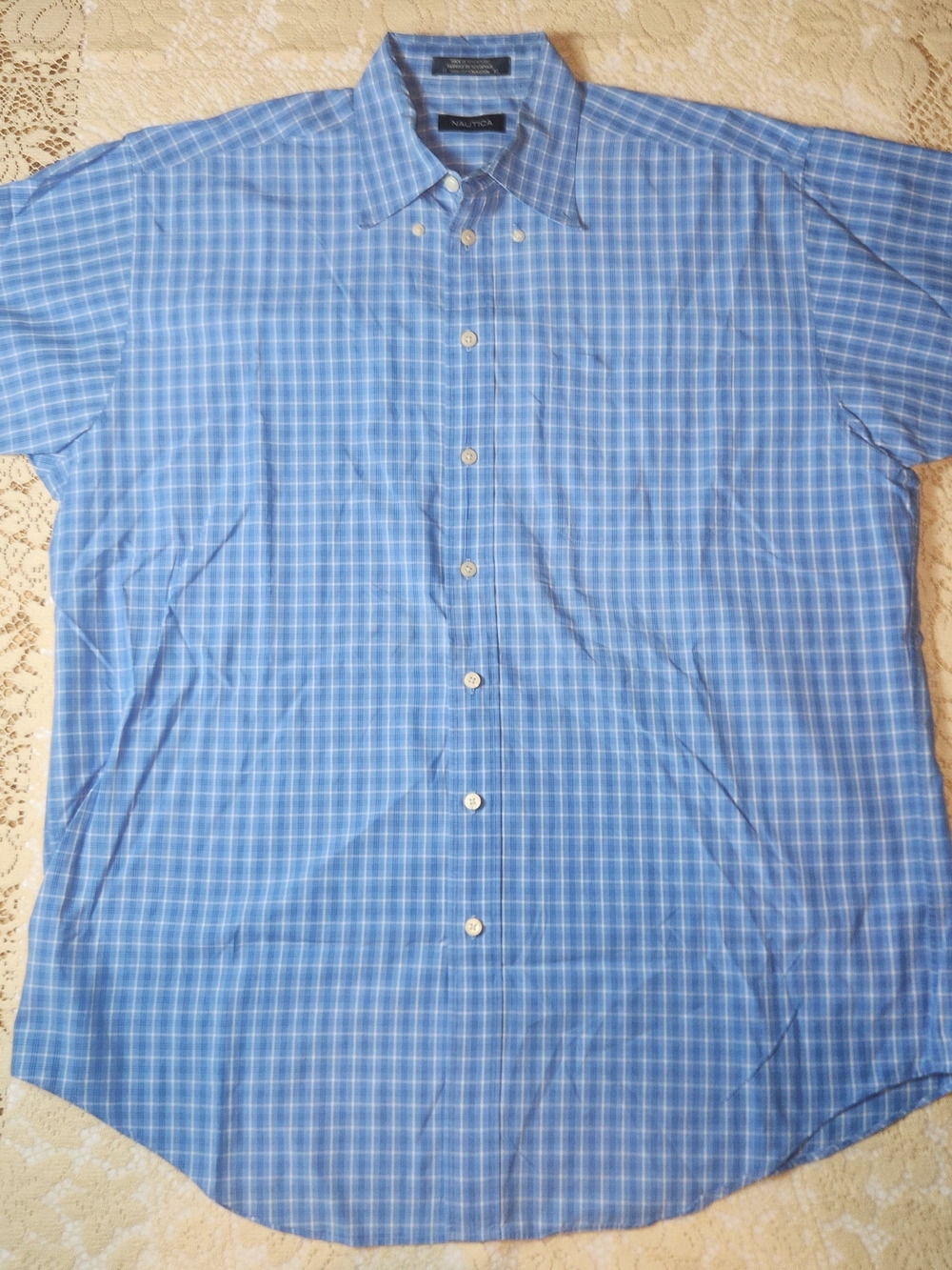 Nautica Men's Blue Short Sleeve Button Down Checkered Shirt Size X-Large